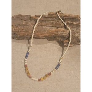 VINTAGE signed NATURE Natural Stone & Glass Beaded Surfer Beach Style Necklace